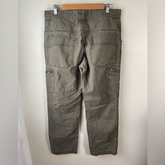 COLUMBIA men’s green cotton cargo zipper pocket outdoor pants size 34W - Picture 2 of 10